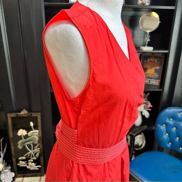 Adolfo Dominguez Red Belted Sleeveless Dress Size 8 - Picture 8 of 12